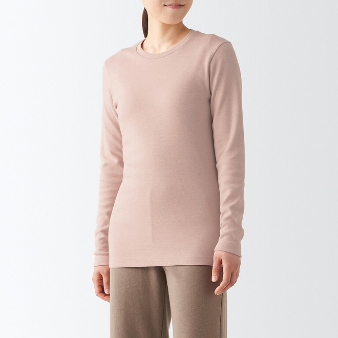 Camiseta manga larga con cuello redondo de algodón y lana (Mujer)
