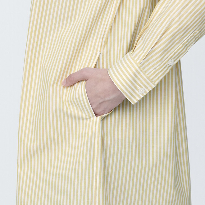 Vestido camisero de manga larga de algodón lavado para mujer