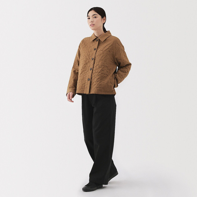Chaqueta doble acolchada de mezcla de capoc y gasa para mujer