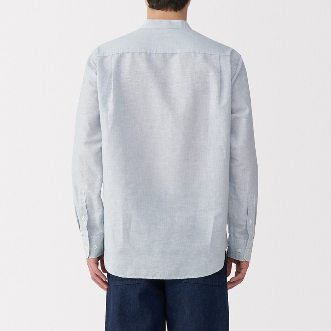 Camisa con cuello mao de mezcla de cáñamo para hombre