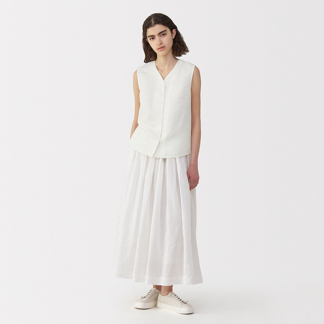 Blusa sin mangas de lino y seda para mujer
