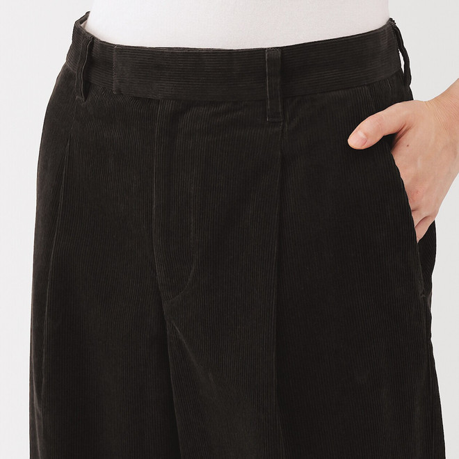 Pantalón ancho plisado de pana en mezcla de capoc para mujer