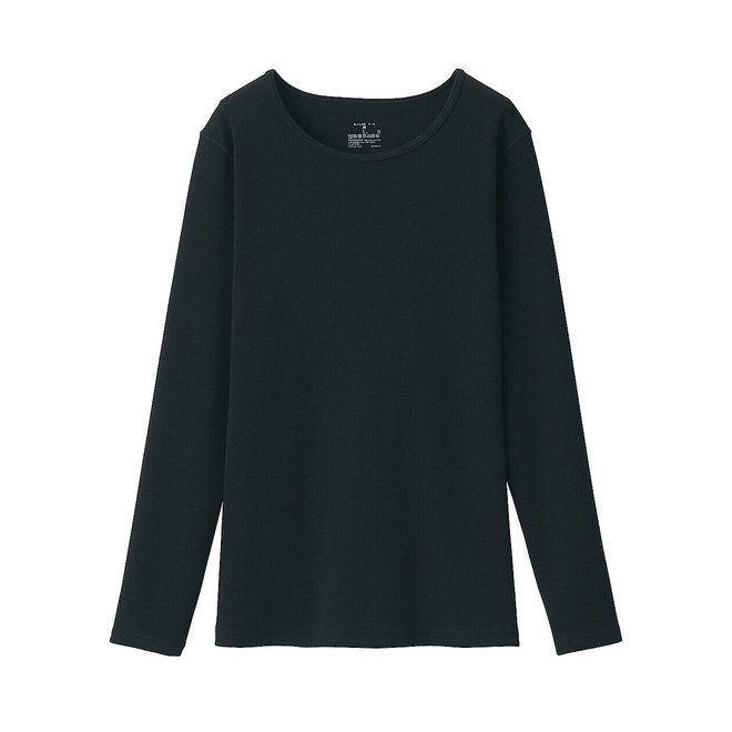 Camiseta manga larga con cuello redondo de algodón cálido y lana para mujer