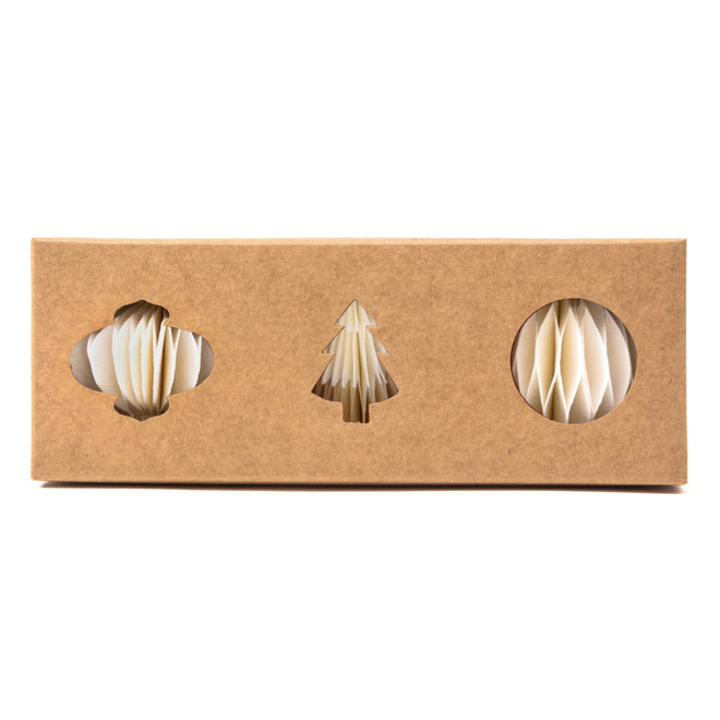 Decoraciones de algodón reciclado con forma de panal - Paquete de 3, blanco