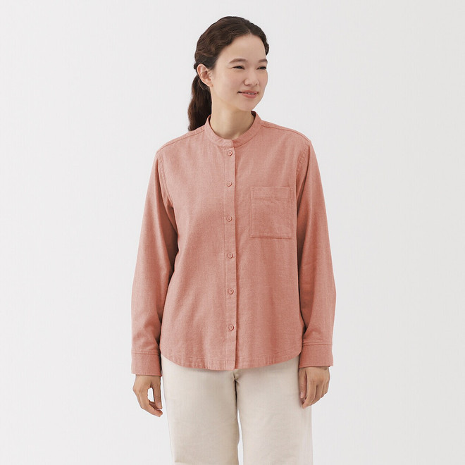 Camisa de franela de doble cepillado con cuello alto para mujer
