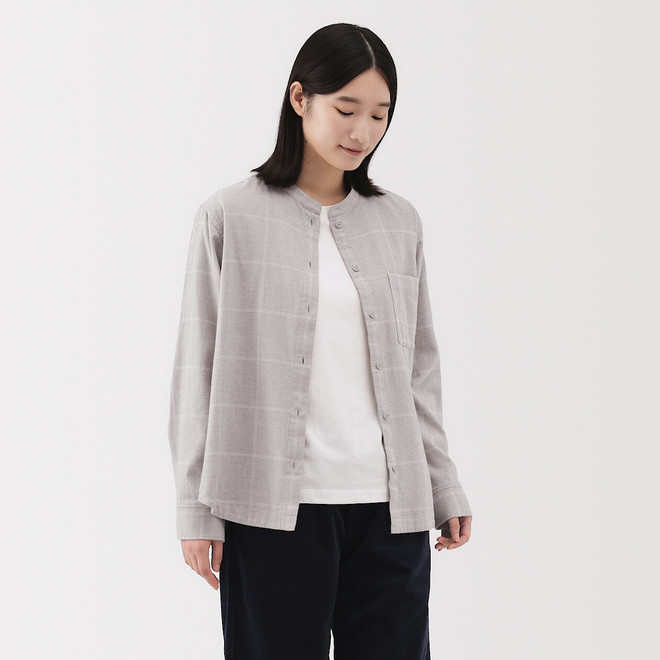 Camisa de franela de doble cepillado con cuello alto para mujer