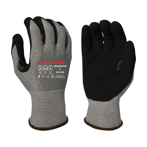 Armor Guys Kyorene® 00-300 Reinforced Thumb Crotch Cut-Resistant Gloves, L, Graphene, Gray/Black