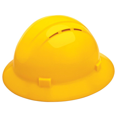 ERB® Americana 19432 4-Point Mega Ratchet Suspension Full Brim Vented Hard Hat, Standard, Polyethylene, Yellow - 19432