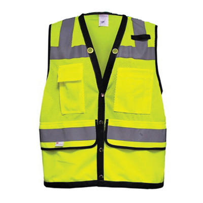 RAF 587-ET-LM ANSI Class 2 Economy Multi-Pocket High-Visibility Surveyor Safety Vest, L, 100% Polyester Mesh, Lime