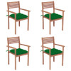 Vrtne stolice sa zelenim jastucima 4 kom od masivne tikovine 3062309
