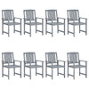 Vrtne stolice s jastucima 8 kom sive od masivnog drva bagrema 3078253