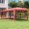 Šator za zabave s 8 mrežastih bočnih zidova crveni 3 x 9 m HDPE 319245