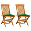 Vrtne stolice sa zelenim jastucima 2 kom od masivne tikovine 3062465