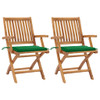 Vrtne stolice sa zelenim jastucima 2 kom od masivne tikovine 3062411