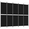 Sobna pregrada s 5 panela crna 250x200 cm od tkanine 350237