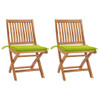 Vrtne stolice s jarko zelenim jastucima 2 kom masivna tikovina 3062444
