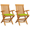 Vrtne stolice s jarko zelenim jastucima 2 kom masivna tikovina 3062498