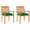 Vrtne stolice sa zelenim jastucima 2 kom od masivne tikovine 3063272
