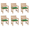 Vrtne stolice sa zelenim jastucima 6 kom od masivne tikovine 3073036