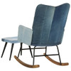 Stolica za ljuljanje s tabureom plavi traper s patchworkom 339704
