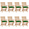 Vrtne stolice sa zelenim jastucima 8 kom od masivne tikovine 3072909