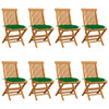 Vrtne stolice sa zelenim jastucima 8 kom od masivne tikovine 3072937