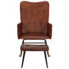 Stolica za ljuljanje s osloncem za noge smeđa od prave kože 339696