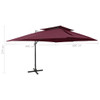 Konzolni suncobran s dvostrukim vrhom 400 x 300 cm bordo