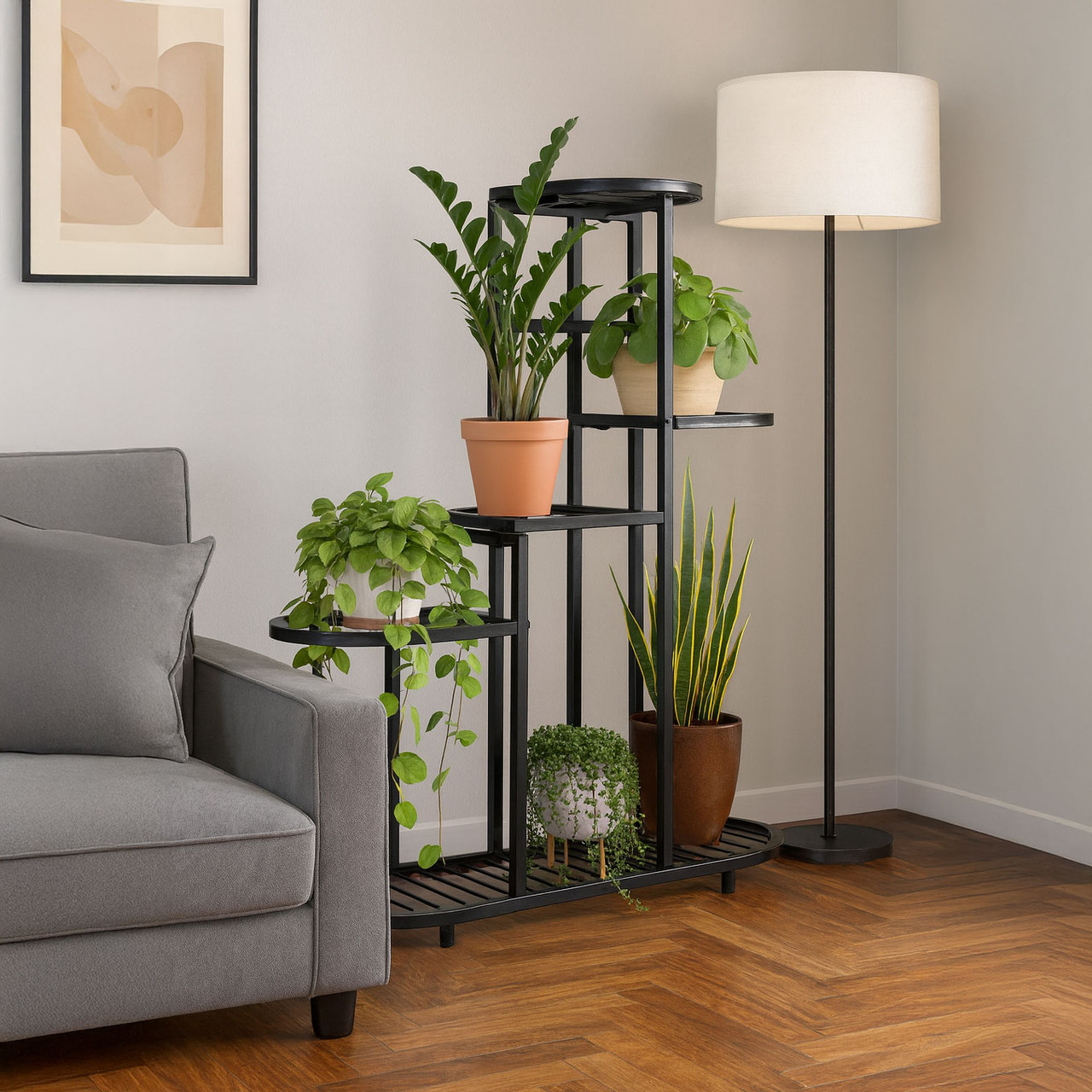 Stojeći stalak za biljke 5 razina crni moderni