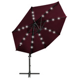 Konzolni suncobran sa šipkom i LED svjetlima 300 cm bordo 312334 Konzolni suncobran sa šipkom i LED svjetlima 300 cm bordo 312334