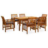 3058089 7 Piece Garden Dining Set with Cushions Solid Acacia Wood (45962+2x312131) 3058089