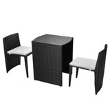 3-Dijelni bistro set od poliratana s jastucima crni 42882