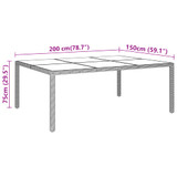 Vrtni stol 200x150x75 cm od kaljenog stakla i poliratana sivi 310587