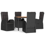 5-dijelni vrtni blagovaonski set s jastucima od poliratana crni 3157598