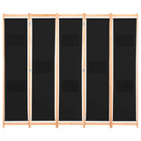 Sobna pregrada s 5 panela od tkanine 200 x 170 x 4 cm crna 248185 Sobna pregrada s 5 panela od tkanine 200 x 170 x 4 cm crna 248185