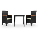 3-dijelni vrtni blagovaonski set s jastucima crni 3099443