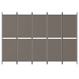 Sobna pregrada s 5 panela antracit 250 x 220 cm od tkanine 350252