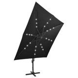 Konzolni suncobran sa šipkom i LED svjetlima 300 cm crni 312348 Konzolni suncobran sa šipkom i LED svjetlima 300 cm crni 312348