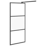 Pregrada za tuš s policom crna 80 x 195 cm s mutnim staklom ESG 3185450