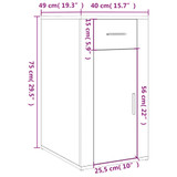 Ormarić za radni stol siva boja hrasta 40 x 49 x 75 cm drveni 816798