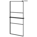 Pregrada za tuš s policom crna 90x195 cm staklo ESG i aluminij 3185463