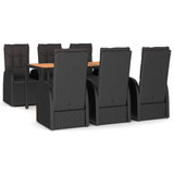 7-dijelni vrtni blagovaonski set s jastucima crni od poliratana 3157601