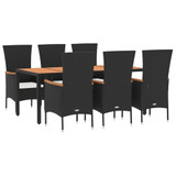 7-dijelni vrtni blagovaonski set s jastucima crni od poliratana 3157532