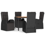5-dijelni vrtni blagovaonski set s jastucima od poliratana crni 3157599