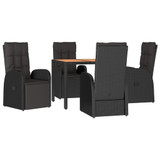 5-dijelni vrtni blagovaonski set s jastucima od poliratana crni 3157599