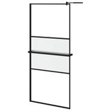 Pregrada za tuš s policom crna 100x195 cm staklo ESG i aluminij 3185475