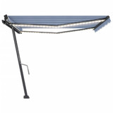 Tenda na ručno uvlačenje s LED svjetlom 450x300 cm plavo-bijela 3069761