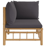 Kutna vrtna sofa od bambusa s tamnosivim jastucima 362308