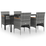5-dijelni vrtni blagovaonski set s jastucima sivo-crni 3156636