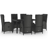 7-dijelni vrtni blagovaonski set s jastucima crni od poliratana 3185066